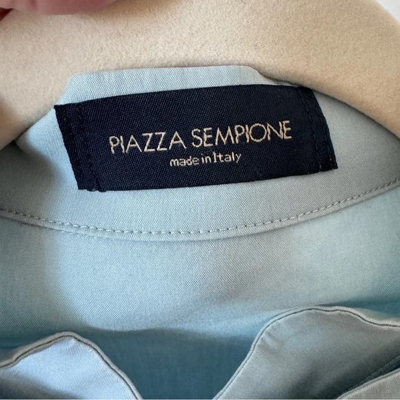 Piazza Sempione Light Blue Ruffle Button Down Shirt Blouse Made in Italy Sz M/8 - Picture 2 of 16